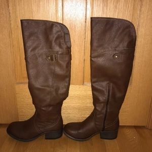 Madden Girl Brown Leather Over the Knee Boots